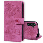 Custodia pelle goffrata con gatto Sakura per Samsung Galaxy S25 Ultra, S24 FE