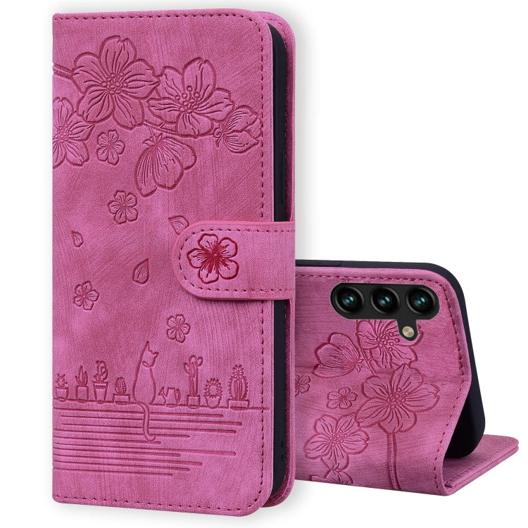 Custodia pelle goffrata con gatto Sakura per Samsung Galaxy S25 Ultra, S24 FE