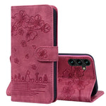 Custodia pelle goffrata con gatto Sakura per Samsung Galaxy S25 Ultra, S24 FE