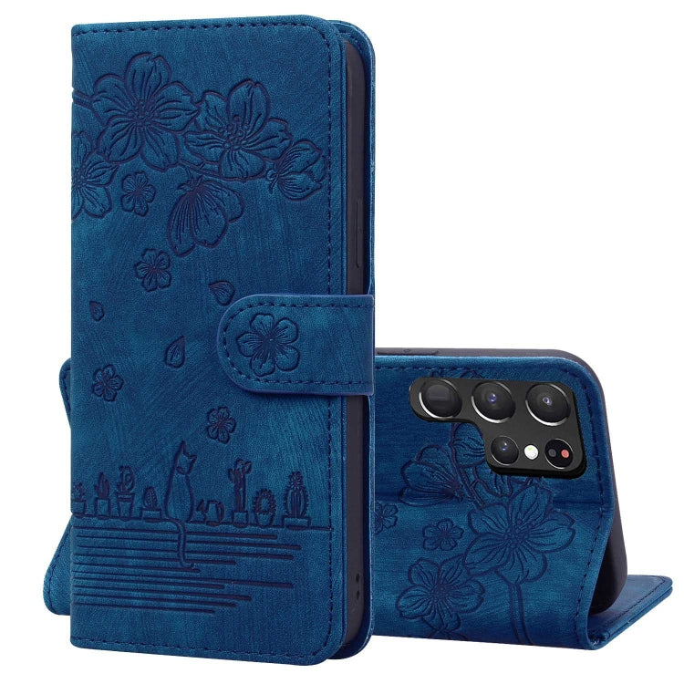 Custodia pelle goffrata con gatto Sakura per Samsung Galaxy S25 Ultra, S24 FE