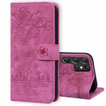 Custodia pelle goffrata con gatto Sakura per Samsung Galaxy S25 Ultra, S24 FE