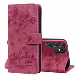 Custodia pelle goffrata con gatto Sakura per Samsung Galaxy S25 Ultra, S24 FE