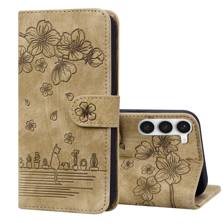 Custodia in pelle goffrata con gatto Sakura per Samsung Galaxy S23 5G