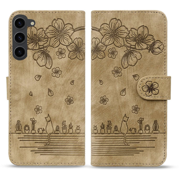 Custodia in pelle goffrata con gatto Sakura per Samsung Galaxy S23 5G