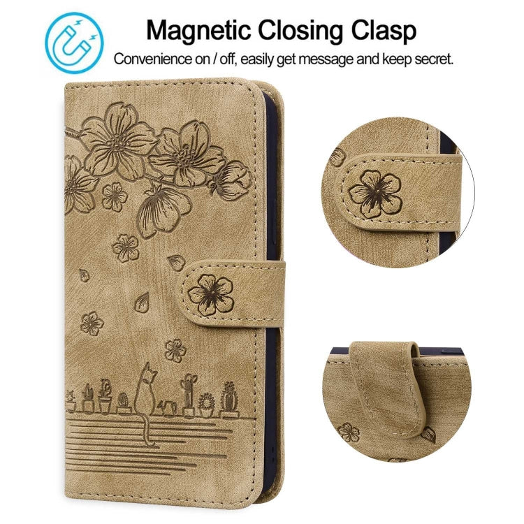Custodia in pelle goffrata con gatto Sakura per Samsung Galaxy S23 5G
