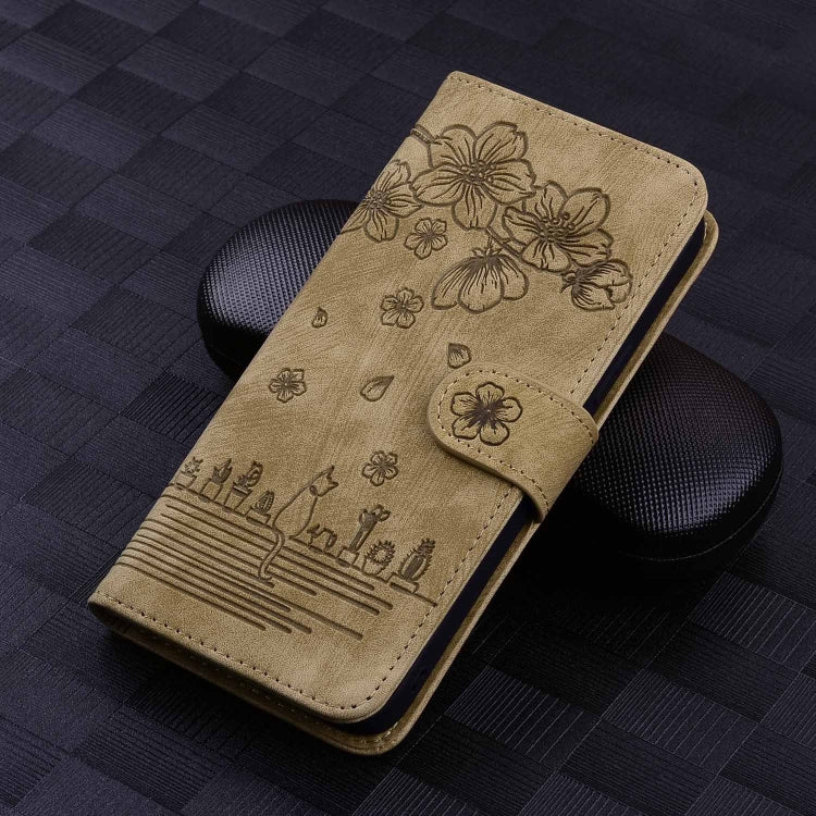 Custodia in pelle goffrata con gatto Sakura per Samsung Galaxy S23 5G