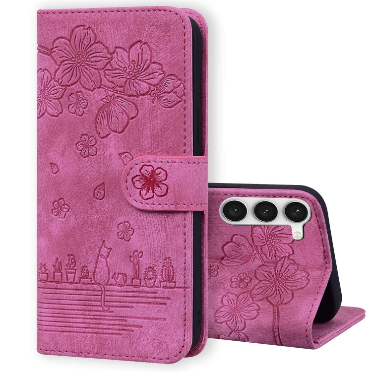 Custodia in pelle goffrata con gatto Sakura per Samsung Galaxy S23 5G