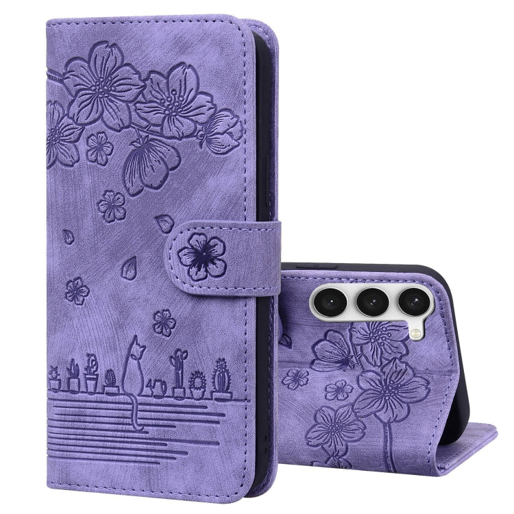 Custodia in pelle goffrata con gatto Sakura per Samsung Galaxy S23 5G