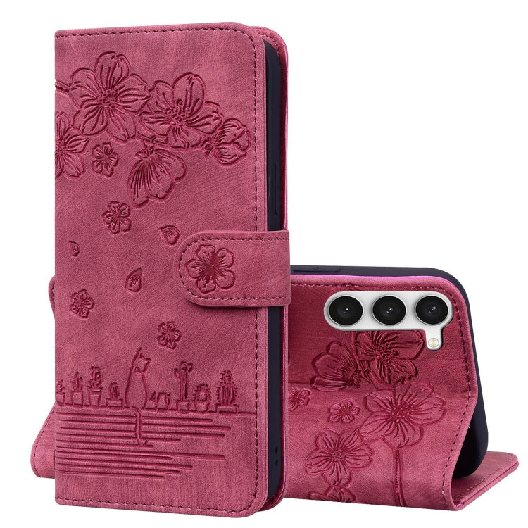Custodia in pelle goffrata con gatto Sakura per Samsung Galaxy S23 5G