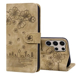 Custodia pelle goffrata con gatto Sakura per Samsung Galaxy S25 Ultra, S24 FE