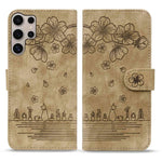 Custodia pelle goffrata con gatto Sakura per Samsung Galaxy S25 Ultra, S24 FE