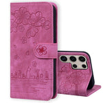 Custodia pelle goffrata con gatto Sakura per Samsung Galaxy S25 Ultra, S24 FE