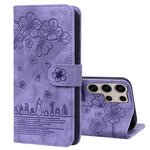 Custodia pelle goffrata con gatto Sakura per Samsung Galaxy S25 Ultra, S24 FE