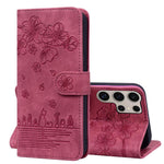 Custodia pelle goffrata con gatto Sakura per Samsung Galaxy S25 Ultra, S24 FE