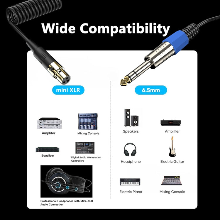 Cavo adattatore a spirale per microfono stereo AUX audio, lunghezza: 0,5 m, Mini 3 Pin XLR to 6.35mm, Mini 4 Pin XLR to 6.35mm