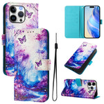 Custodia in pelle con motivo colorato per iPhone 16 Pro