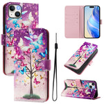 Custodia in pelle con motivo colorato per iPhone 15 Plus