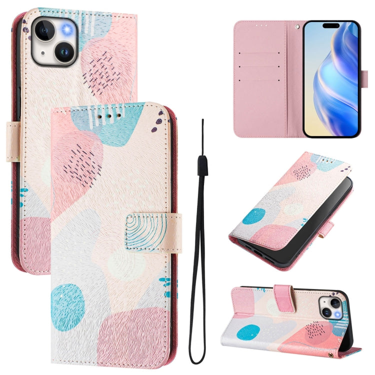 Custodia in pelle con motivo colorato per iPhone 15