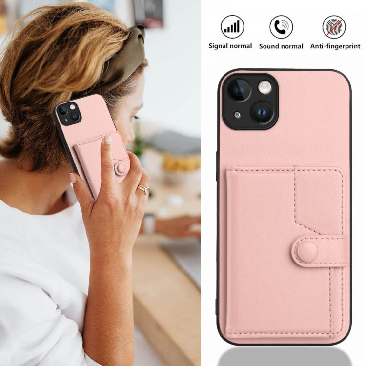 Borsa per carte con bottone RFID Custodia antifurto per telefono, For iPhone 14 Plus, For iPhone 14, For iPhone 14 Pro, For iPhone 14 Pro Max