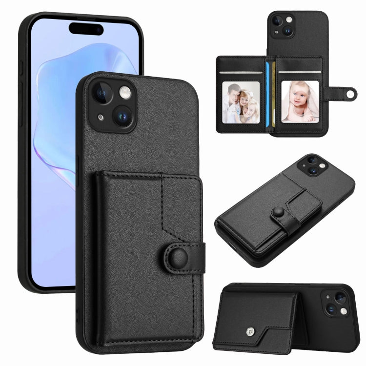 Borsa per carte con bottone RFID Custodia antifurto per telefono, For iPhone 14 Plus, For iPhone 14, For iPhone 14 Pro, For iPhone 14 Pro Max