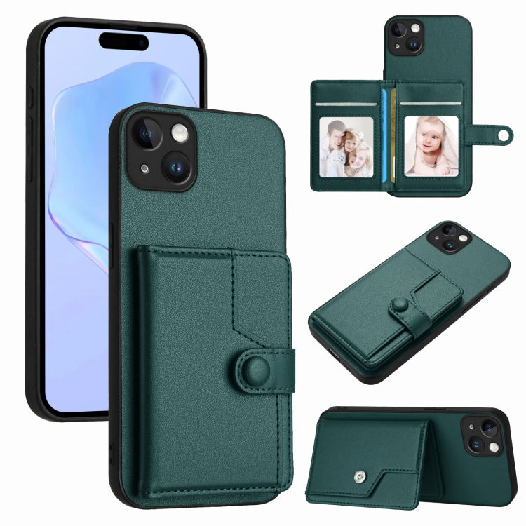 Borsa per carte con bottone RFID Custodia antifurto per telefono, For iPhone 14 Plus, For iPhone 14, For iPhone 14 Pro, For iPhone 14 Pro Max