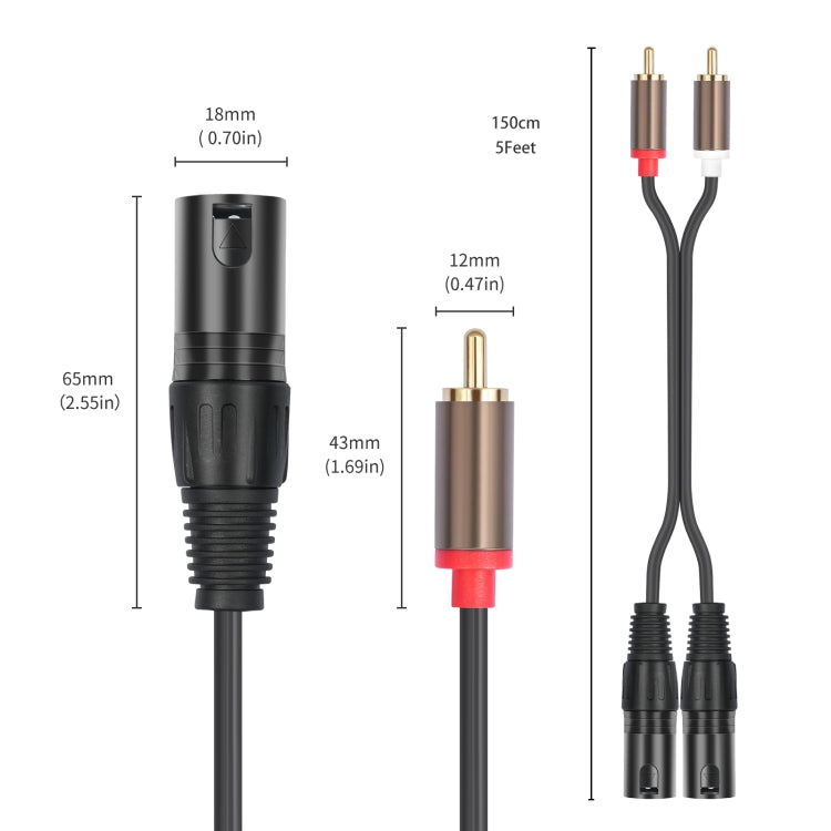 Cavo audio bilanciato 2 RCA maschio a 2 XLR maschio 1.5m 3m