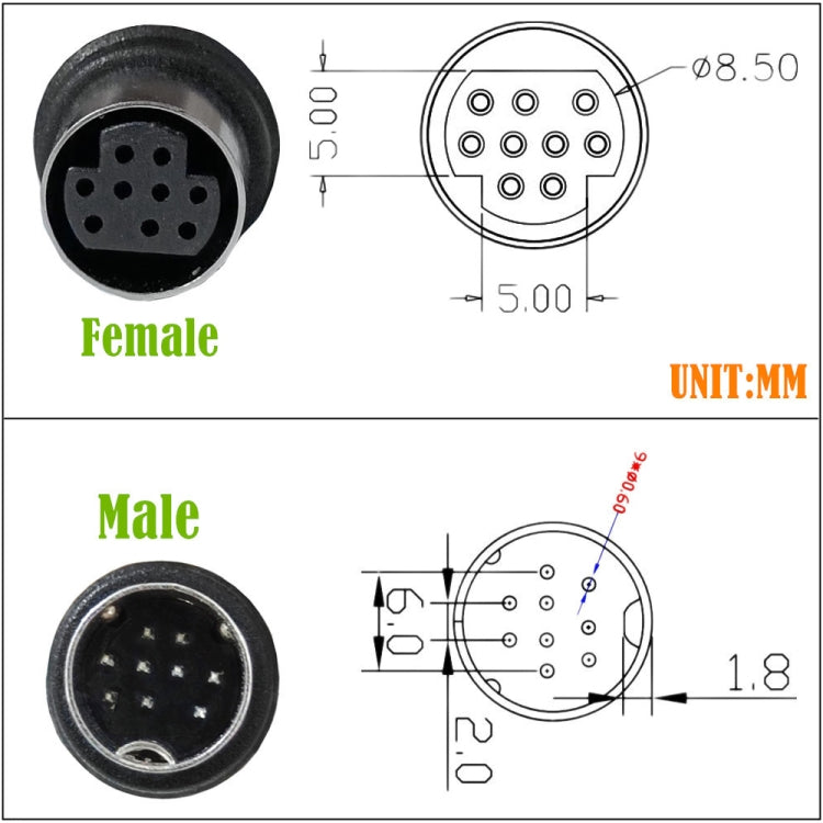 Cavo adattatore audio mini DIN 9 pin curvo 0,5-3 metri