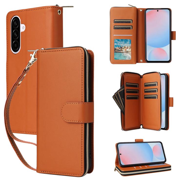 Custodia portafoglio in pelle con cerniera e nove slot per carte per Galaxy A36