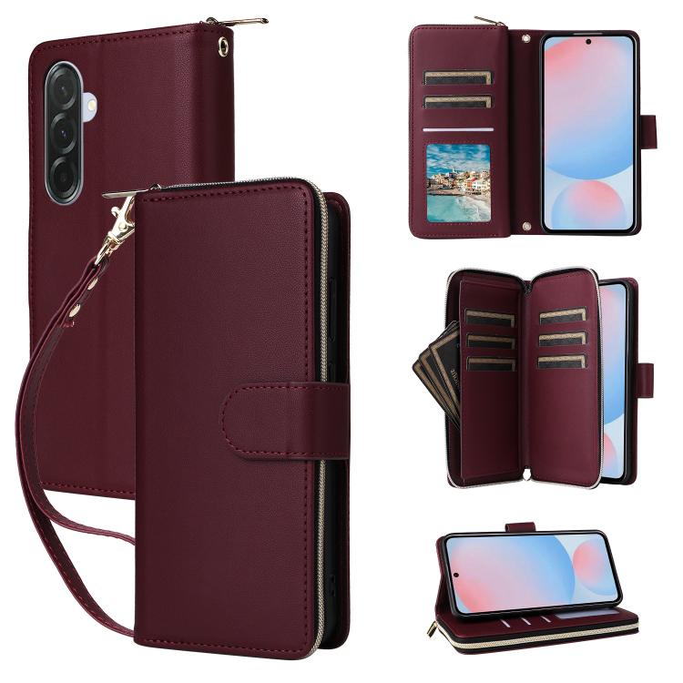 Custodia portafoglio in pelle con cerniera e nove slot per carte per Galaxy A36