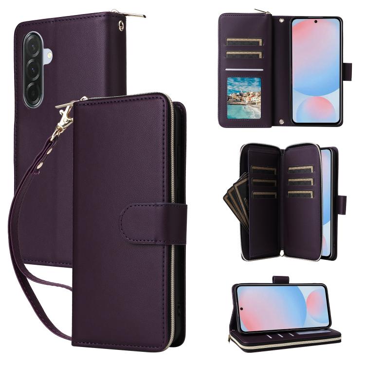 Custodia portafoglio in pelle con cerniera e nove slot per carte per Galaxy A36