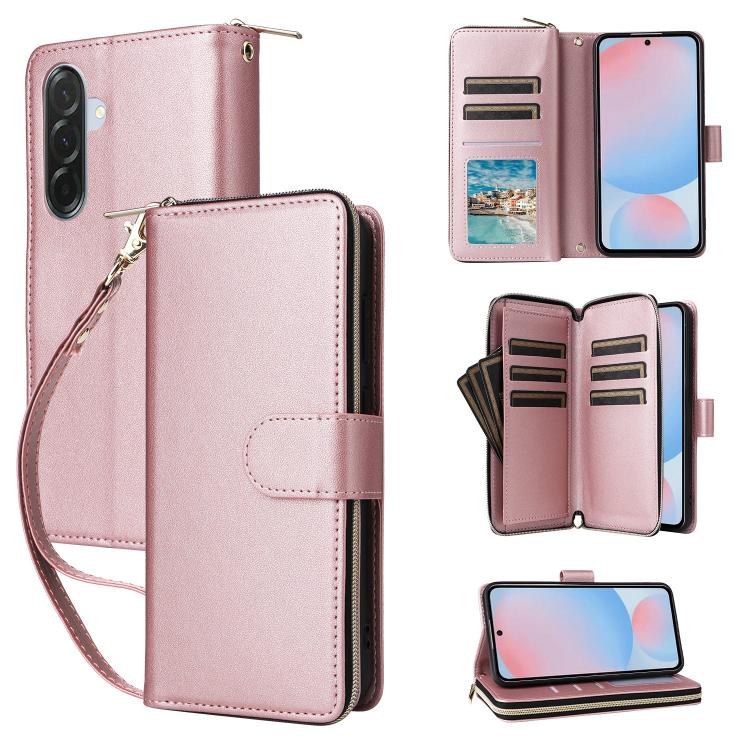 Custodia portafoglio in pelle con cerniera e nove slot per carte per Galaxy A36