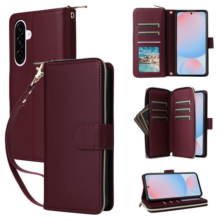 Portafoglio con cerniera e nove slot per carte per Galaxy A08 A06 A07 A57 5G A37
