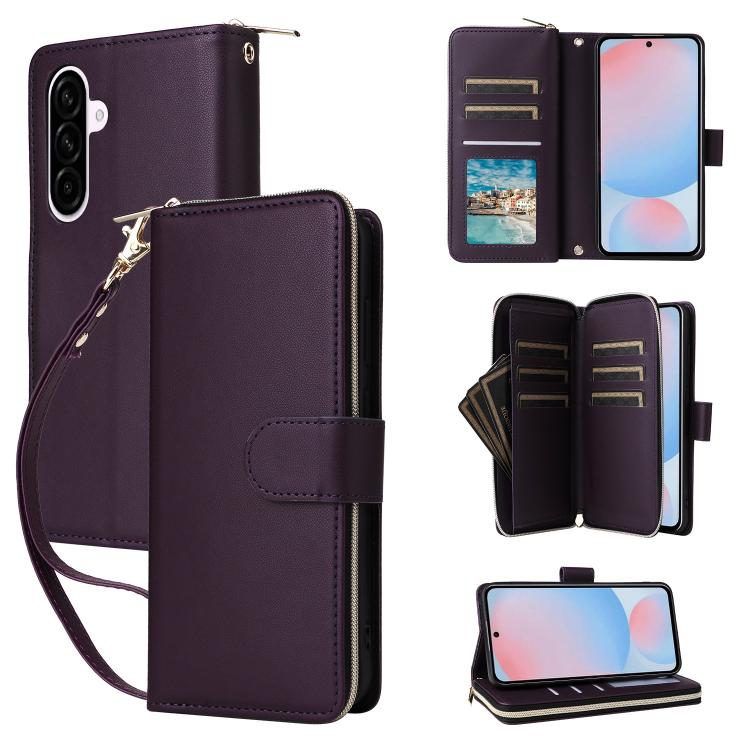 Portafoglio con cerniera e nove slot per carte per Galaxy A08 A06 A07 A57 5G A37