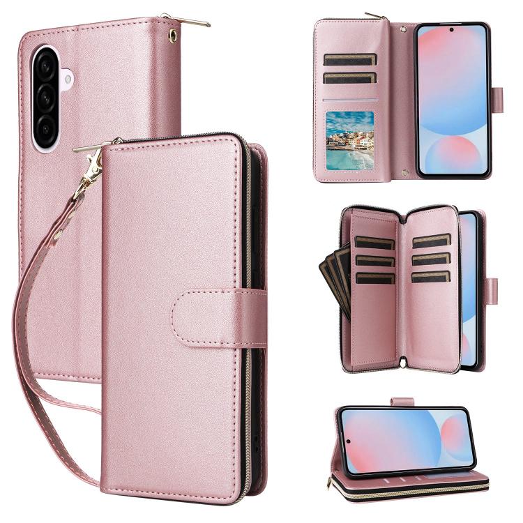Portafoglio con cerniera e nove slot per carte per Galaxy A08 A06 A07 A57 5G A37