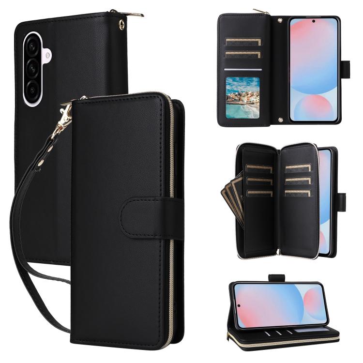 Portafoglio con cerniera e nove slot per carte per Galaxy A08 A06 A07 A57 5G A37
