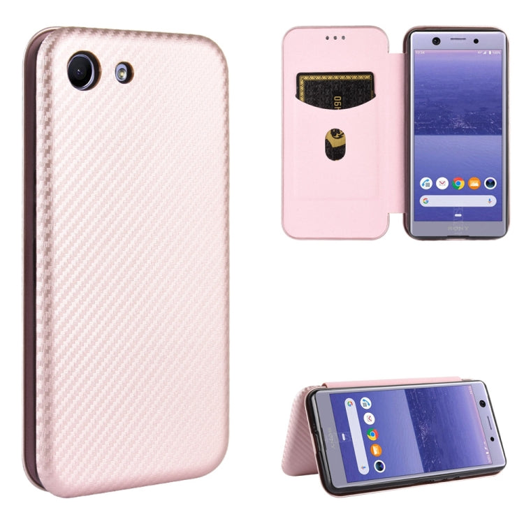 Custodia flip in fibra di carbonio con slot per schede per Sony Xperia Ace, 1