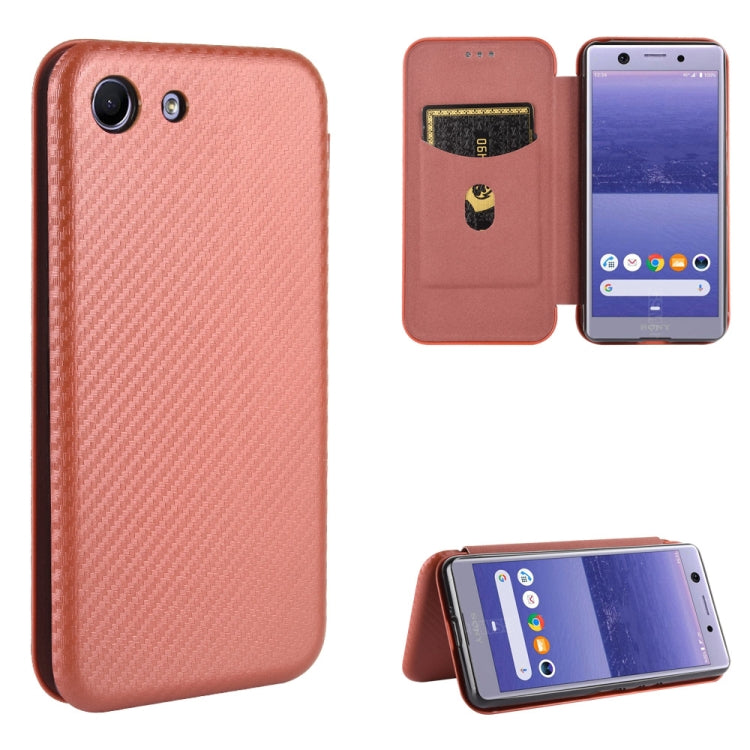 Custodia flip in fibra di carbonio con slot per schede per Sony Xperia Ace, 1