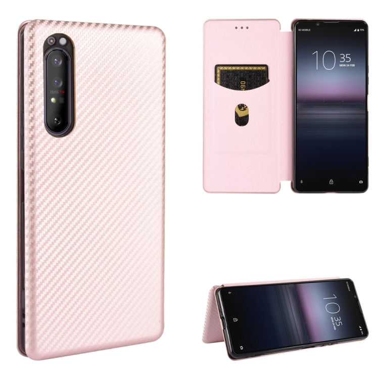 Custodia flip in fibra di carbonio con slot per schede per Sony Xperia Ace, 1