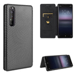 Custodia flip in fibra di carbonio con slot per schede per Sony Xperia Ace, 1