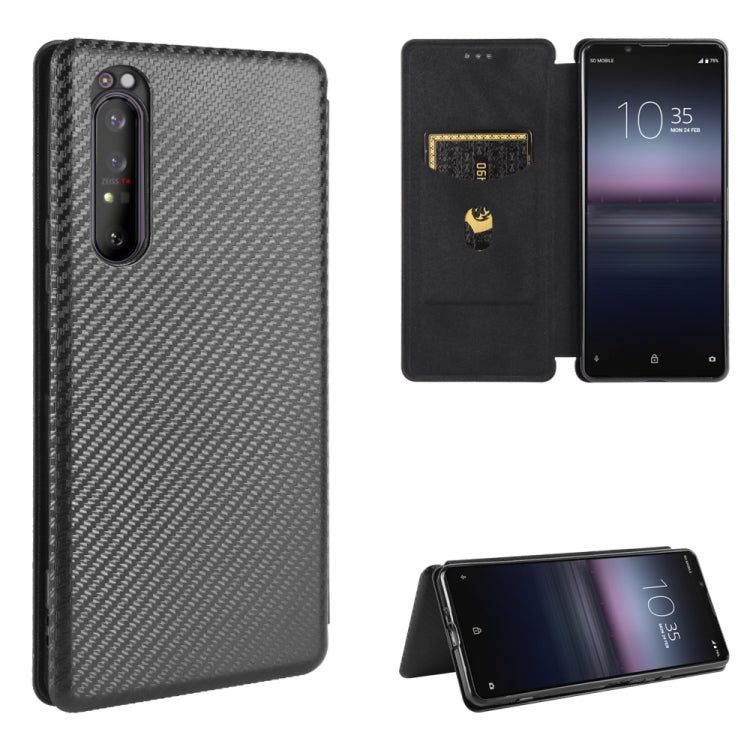 Custodia flip in fibra di carbonio con slot per schede per Sony Xperia Ace, 1