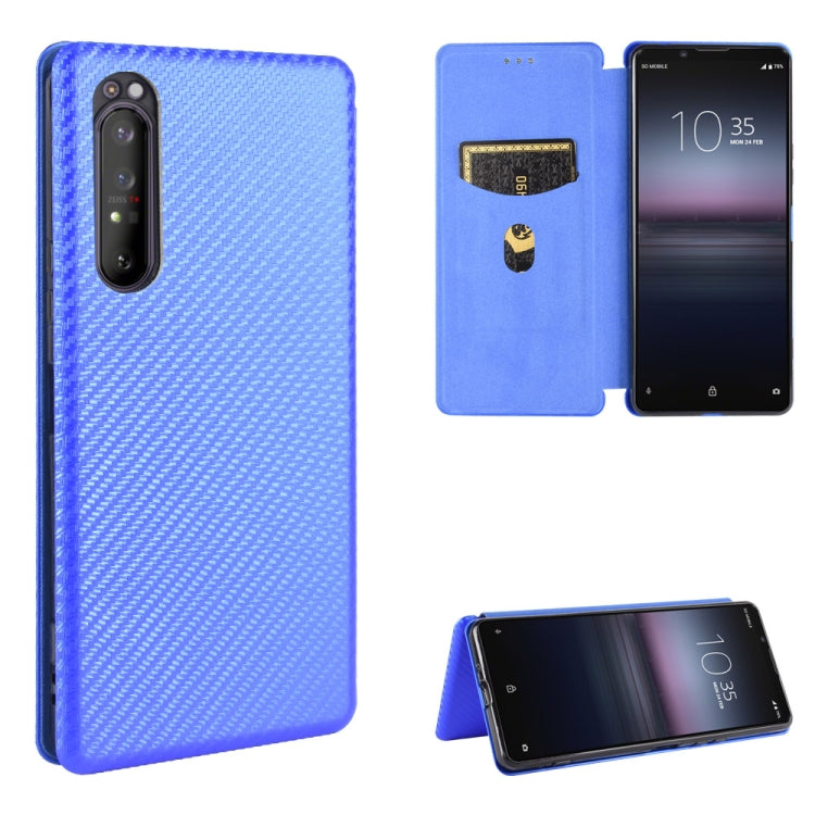 Custodia flip in fibra di carbonio con slot per schede per Sony Xperia Ace, 1