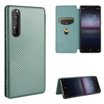 Custodia flip in fibra di carbonio con slot per schede per Sony Xperia Ace, 1