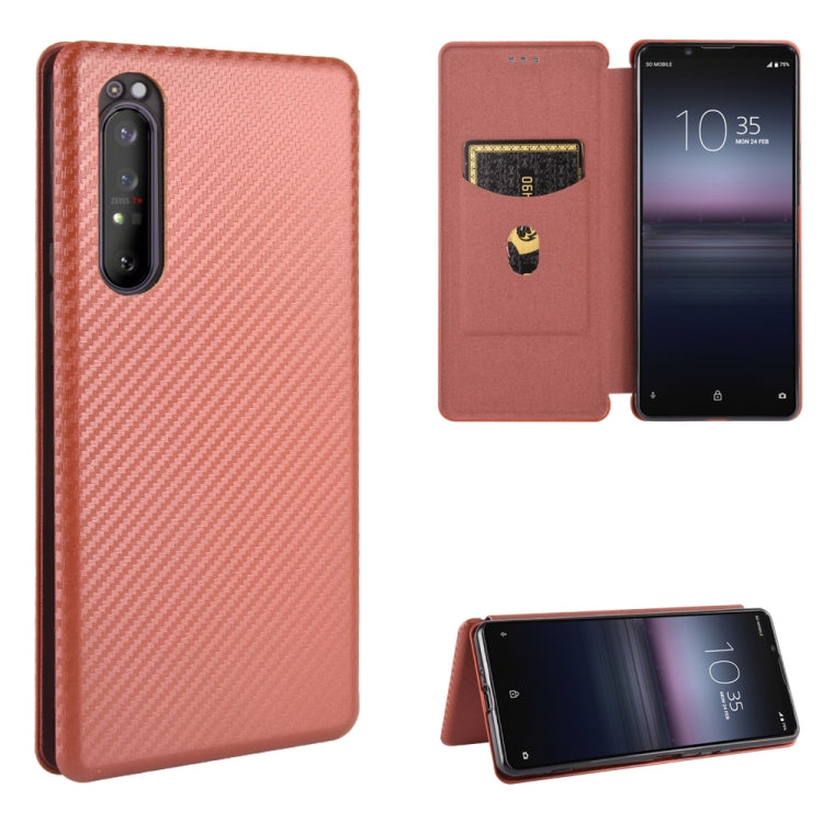 Custodia flip in fibra di carbonio con slot per schede per Sony Xperia Ace, 1