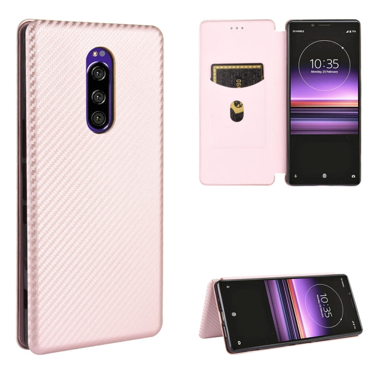 Custodia flip in fibra di carbonio con slot per schede per Sony Xperia Ace, 1
