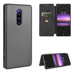 Custodia flip in fibra di carbonio con slot per schede per Sony Xperia Ace, 1