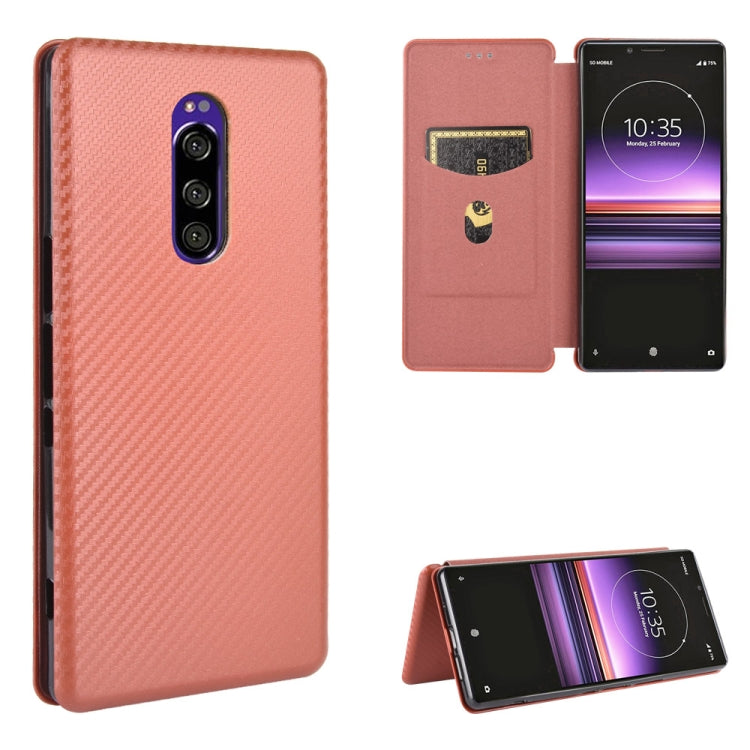Custodia flip in fibra di carbonio con slot per schede per Sony Xperia Ace, 1