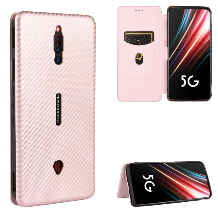 Custodia flip magnetica in fibra di carbonio con slot per schede per ZTE nubia