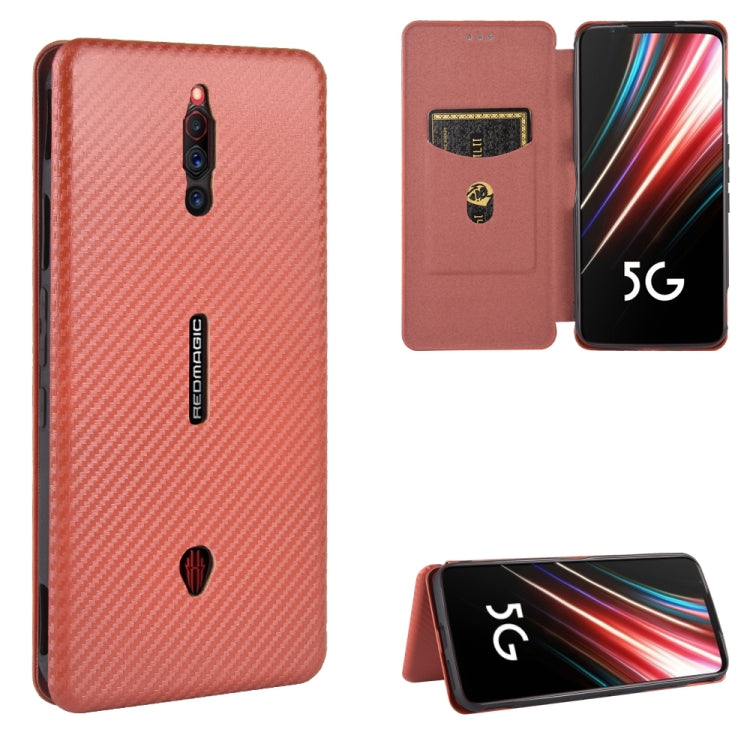 Custodia flip magnetica in fibra di carbonio con slot per schede per ZTE nubia