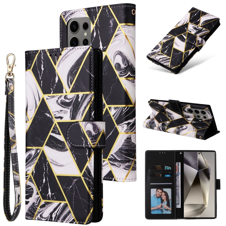 Custodia in pelle con cuciture effetto marmo bronzato per Samsung Galaxy S25+