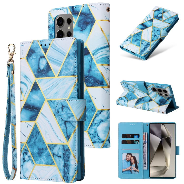 Custodia in pelle con cuciture effetto marmo bronzato per Samsung Galaxy S25+
